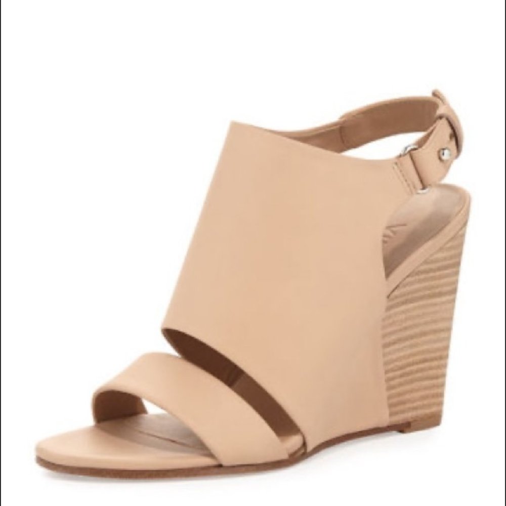 Vince Karen Tan Double Band Wedge Sandal 8 - Picture 1 of 9